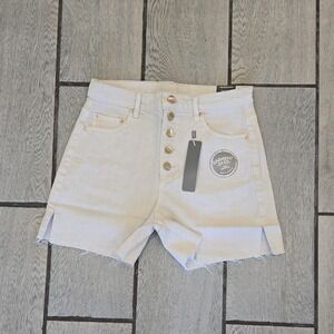 Tractr Womens High Rise Button Fly Garment Dyed Denim Shorts Cream Size 4/27